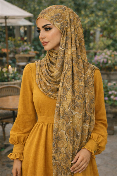 Hardal Etnik Desen Hazır Bandana Şal 