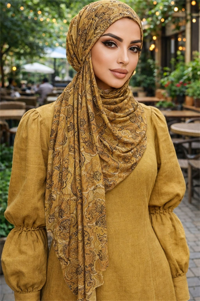 Hardal Etnik Desen Hazır Bandana Şal 