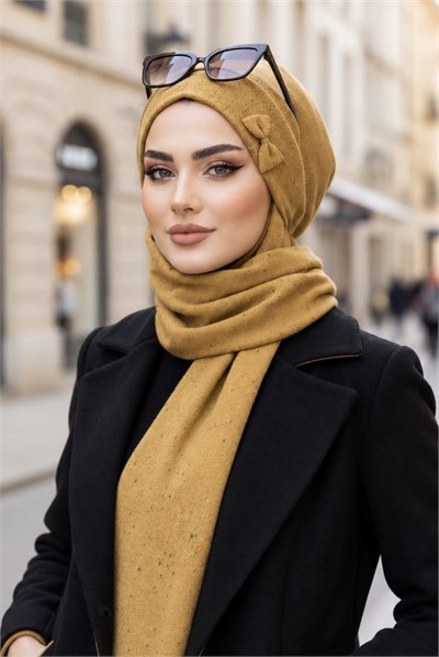 Hardal Karyağdı Fiyonklu Tesettür Bere