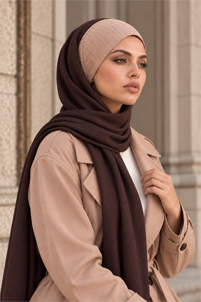 Kahve Bej Triko Bandana Şal / Bağcıksız Şal