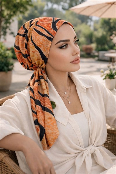 Taba Siyah Desen Eşarp Bone