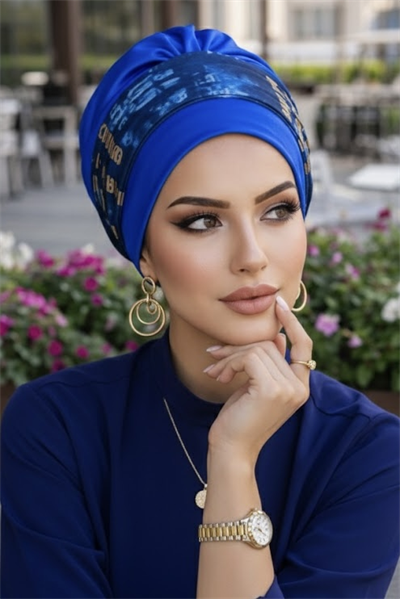 İndigo Mavi Puan Desen Bantlı Bone