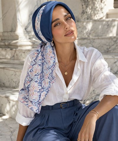 İndigo Retro Desen Şapka Bone