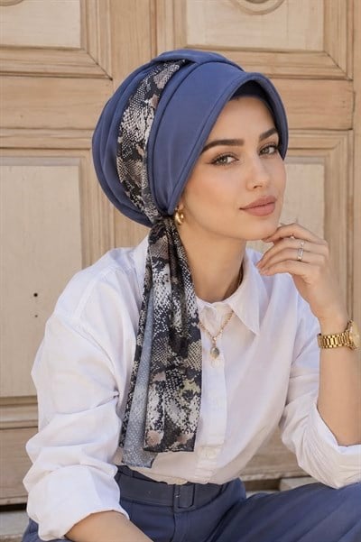 İndigo Retro Desen Şapka Bone
