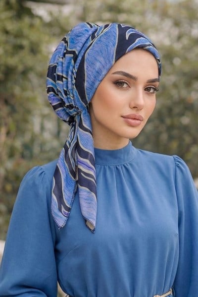 İndigo Siyah Desen Eşarp Bone