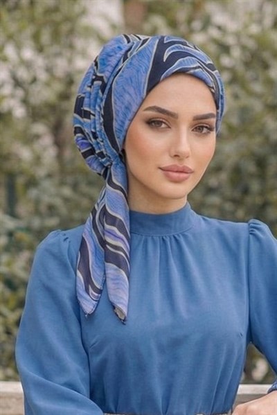 İndigo Siyah Desen Eşarp Bone