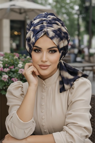 Kahve Batik Desen Tül Tokalı Bone