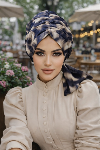 Kahve Batik Desen Tül Tokalı Bone