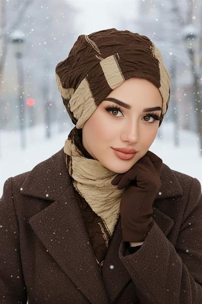 Kahve Bej  Kapitone Tesettür Bere Ve Etol Takım