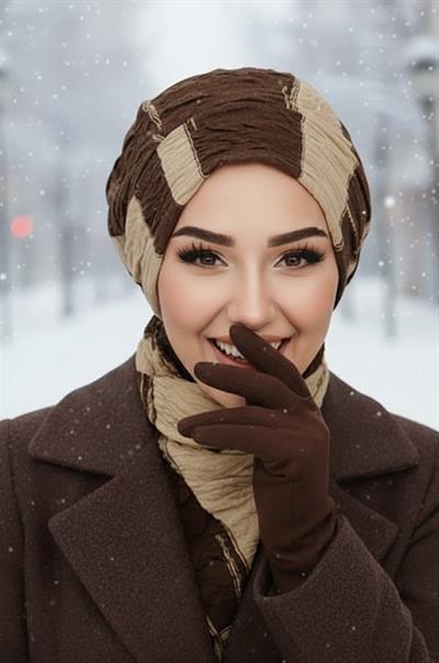 Kahve Bej  Kapitone Tesettür Bere Ve Etol Takım