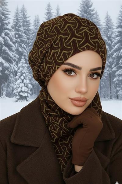 Kahve Desen Tesettür Bere Ve Etol Takım