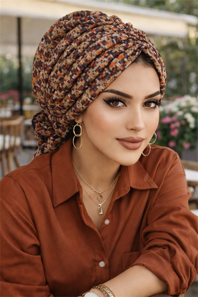 Kahve Geometrik Desen Tokalı Bone