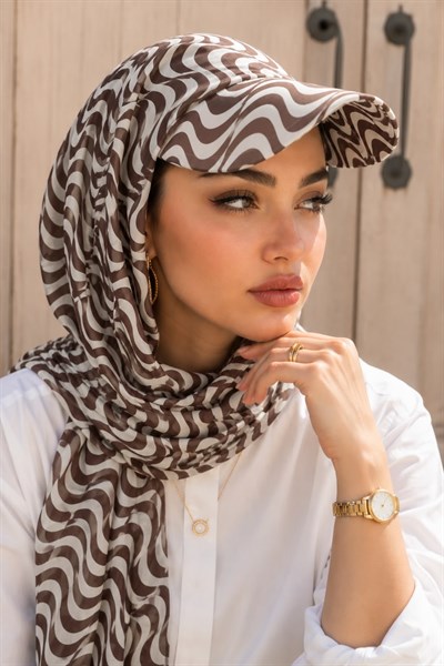 Kahve Helezon Desen Kepli Bandana Şapka Şal