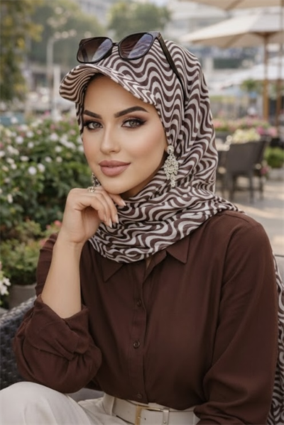 Kahve Helezon Desen Kepli Bandana Şapka Şal