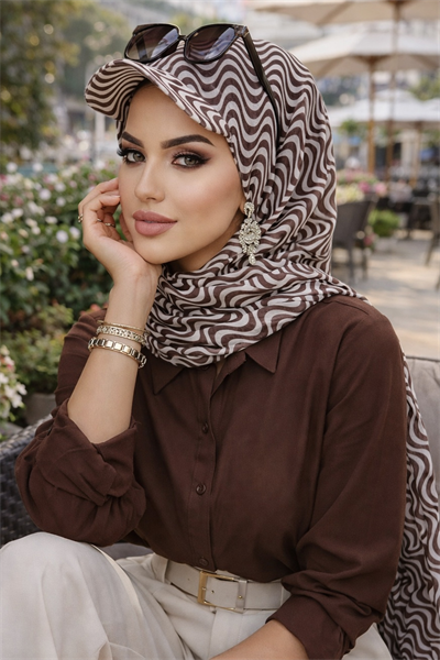 Kahve Helezon Desen Kepli Bandana Şapka Şal