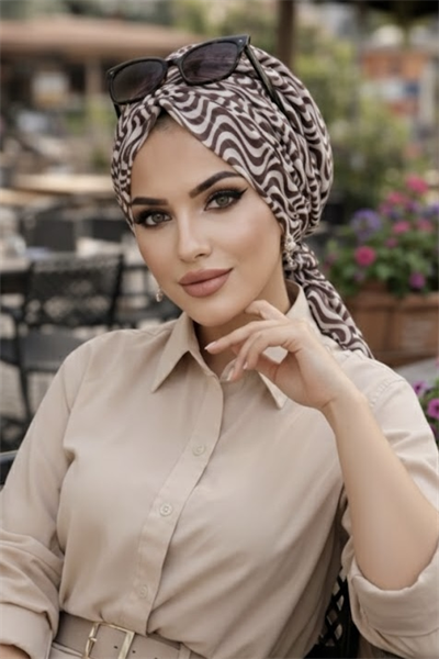 Kahve Helezon Desen Tül Tokalı Bone