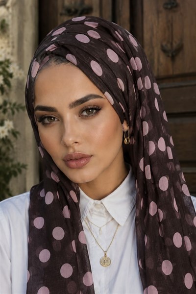 Kahve Pudra Puan Desen Hazır Şal