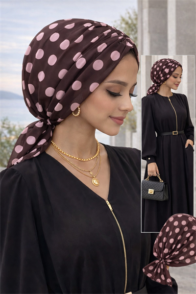 Kahve Pudra Puan Desen Tokalı Bone