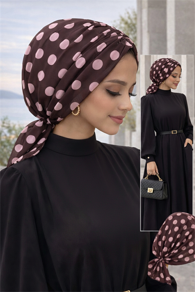 Kahve Pudra Puan Desen Tokalı Bone