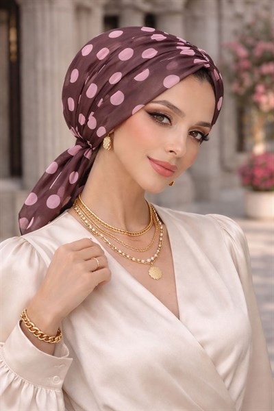 Kahve Pudra Puan Desen Tokalı Bone