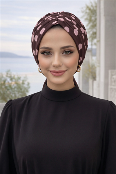 Kahve Pudra Puan Desen Tokalı Bone