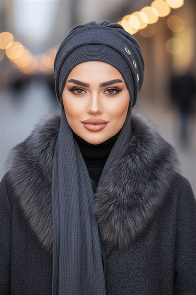 Antrasit Metal Detaylı Kışlık Atkılı Bone