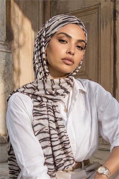 Kahve Zebra Desen Hazır Şal