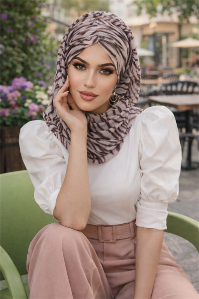 Kahve Zebra Desen Hazır Şal