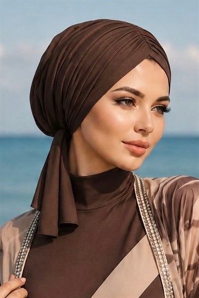Kahverengi Bağcıklı Büzgülü Deniz - Havuz Bonesi