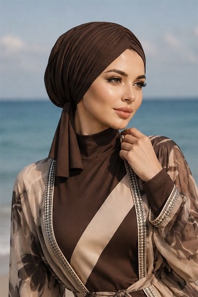 Kahverengi Bağcıklı Büzgülü Deniz - Havuz Bonesi