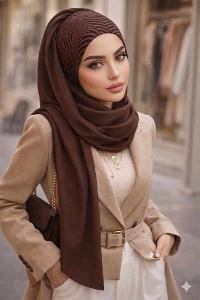 Kahverengi Helezon Bandana Hazır Şal