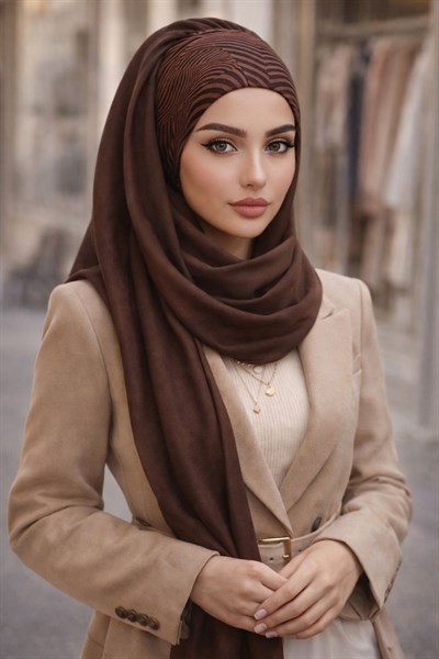 Kahverengi Helezon Bandana Hazır Şal