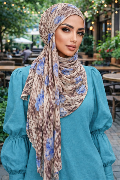 Karamel Çiçekli Bandana Hazır Şal