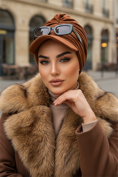 Karamel Kahve Bantlı Şapka Bone