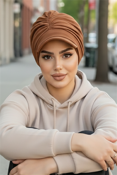 Karamel Kahve Bantlı Şapka Bone