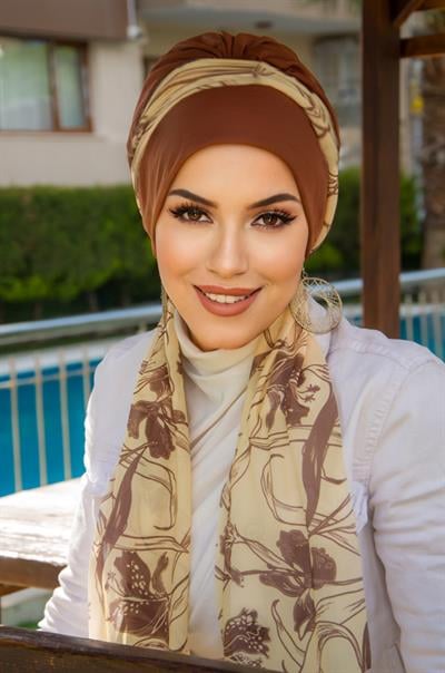 Karamel Kahve Fularlı Bone