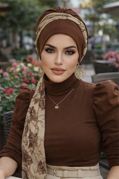 Karamel Kahve Fularlı Bone