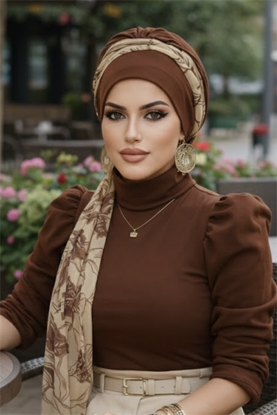 Karamel Kahve Fularlı Bone