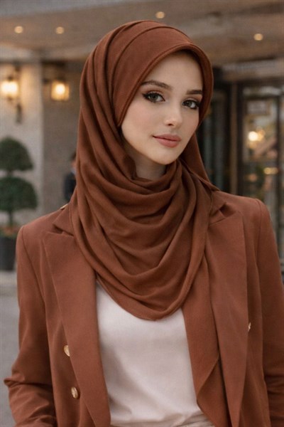 Karamel Kahve Şapkalı Şal