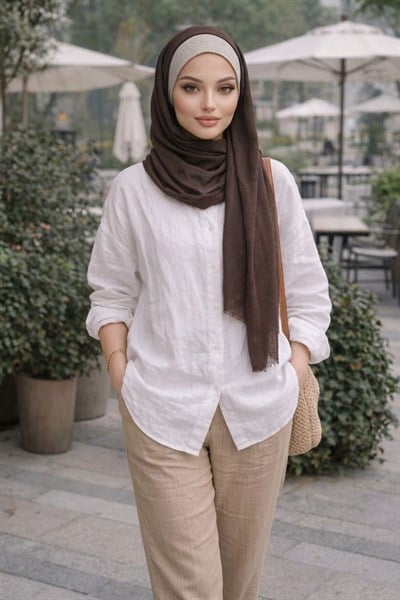 Kahverengi Vizon Işıltılı Bandana Hazır Şal
