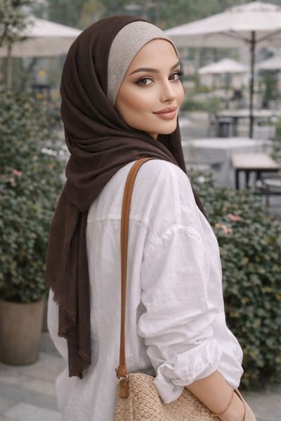Kahverengi Vizon Işıltılı Bandana Hazır Şal