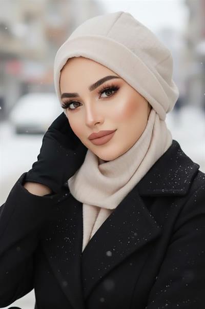 Kemik Kendinden Desenli Tesettür Bere