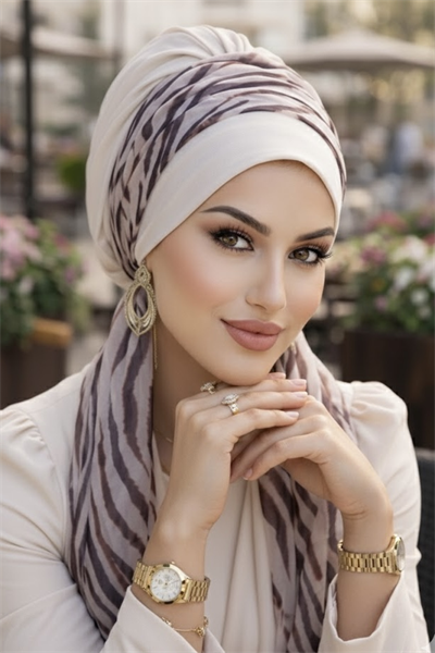 Kemik Zebra Desen Fularlı Bone