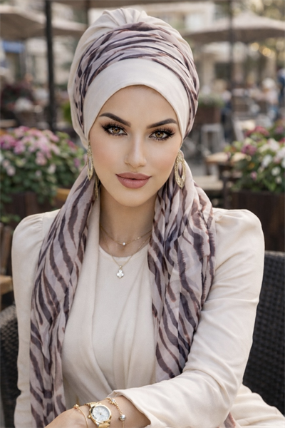 Kemik Zebra Desen Fularlı Bone