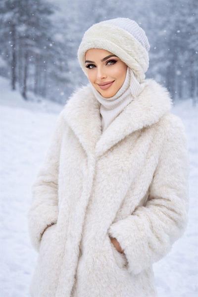 Kırık Beyaz Fitilli Kürk Aksesuarlı Tesettür Bere