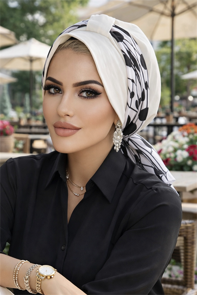 Kırık Beyaz Puan Bantlı Şapka Bone