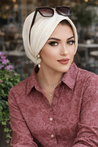 Kırık Beyaz Tesettür Şapka Bone