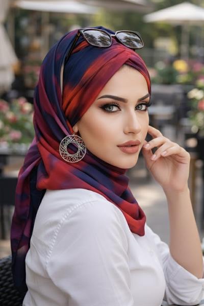 Kırmızı Bordo Batik Desenli Hazır Şal