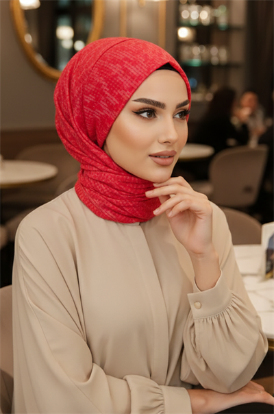 Kırmızı Desen Kışlık Kelebek Bone Şal