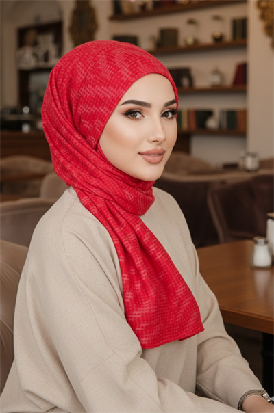 Kırmızı Desen Kışlık Kelebek Bone Şal